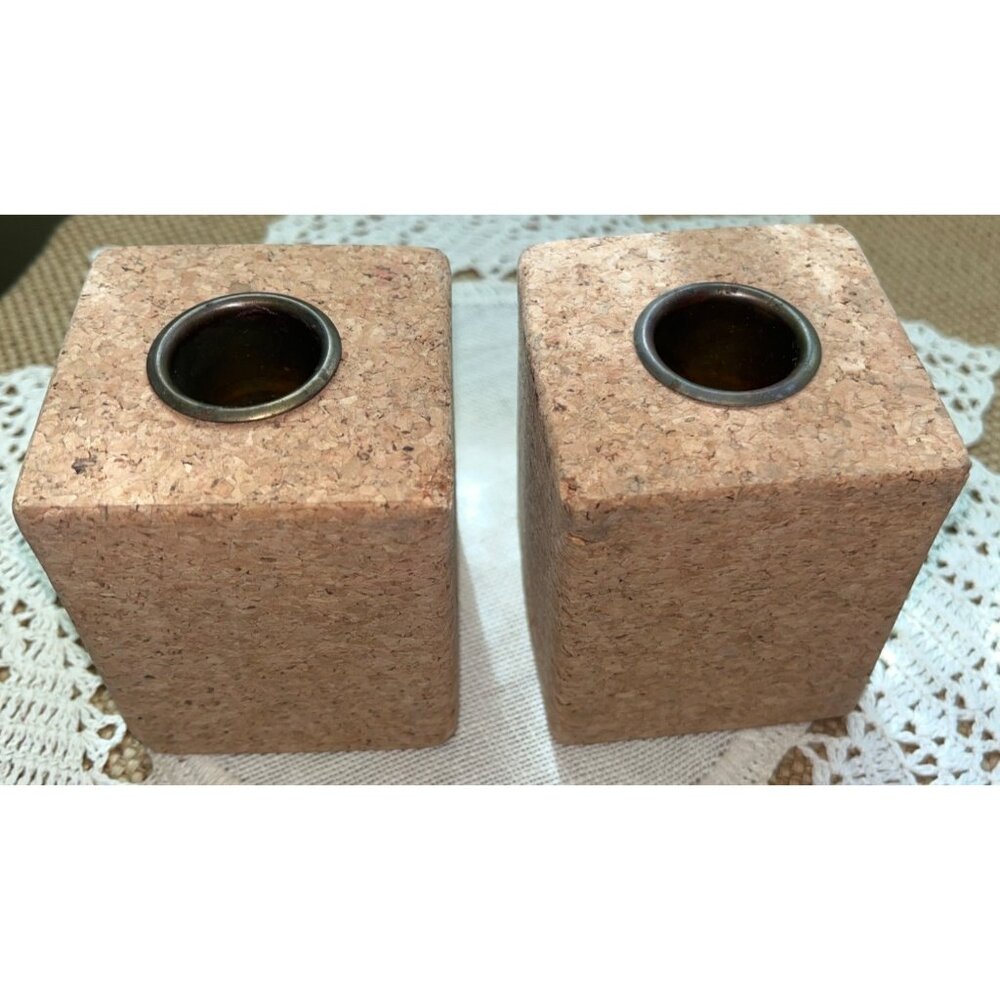 Cork Candle Holders Pair Tapers Minimalist Basic Decor Rustic Accent Portugal - Picture 6 of 7
